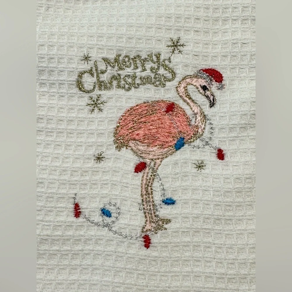New Merry Christmas Pink Flamingo Turkish Cotton Kitchen Towels Set of 2